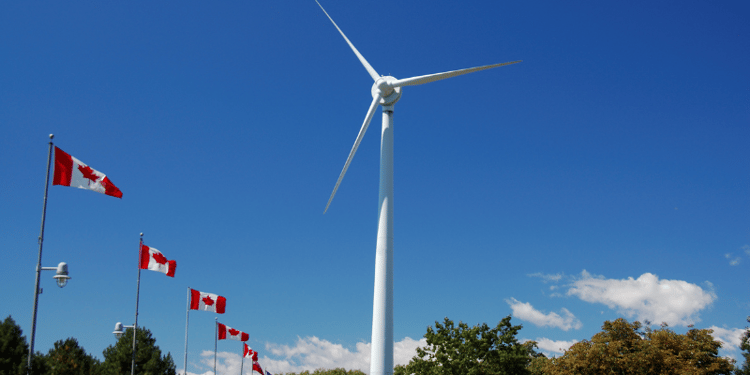 A Wind Turbine among Canadian Flags